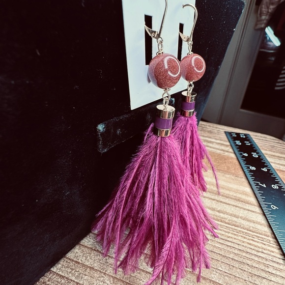 Kate Spade - Swing Time Tassel Drop Feather Earrings, Purple Multi, NWT - Picture 3 of 9